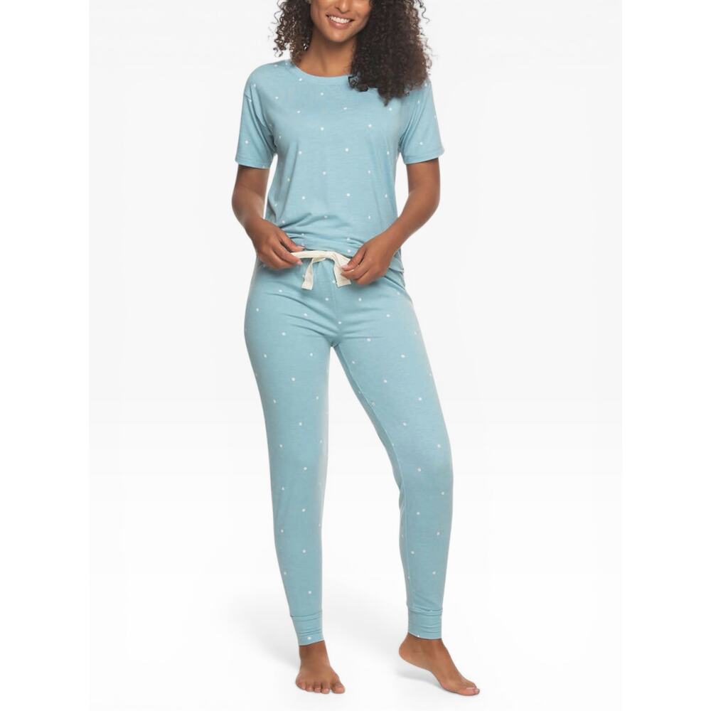 Felina 3pc Lounge Set Blue Dots Tee Shorts Pants Women XS NWT - Picture 2 of 5